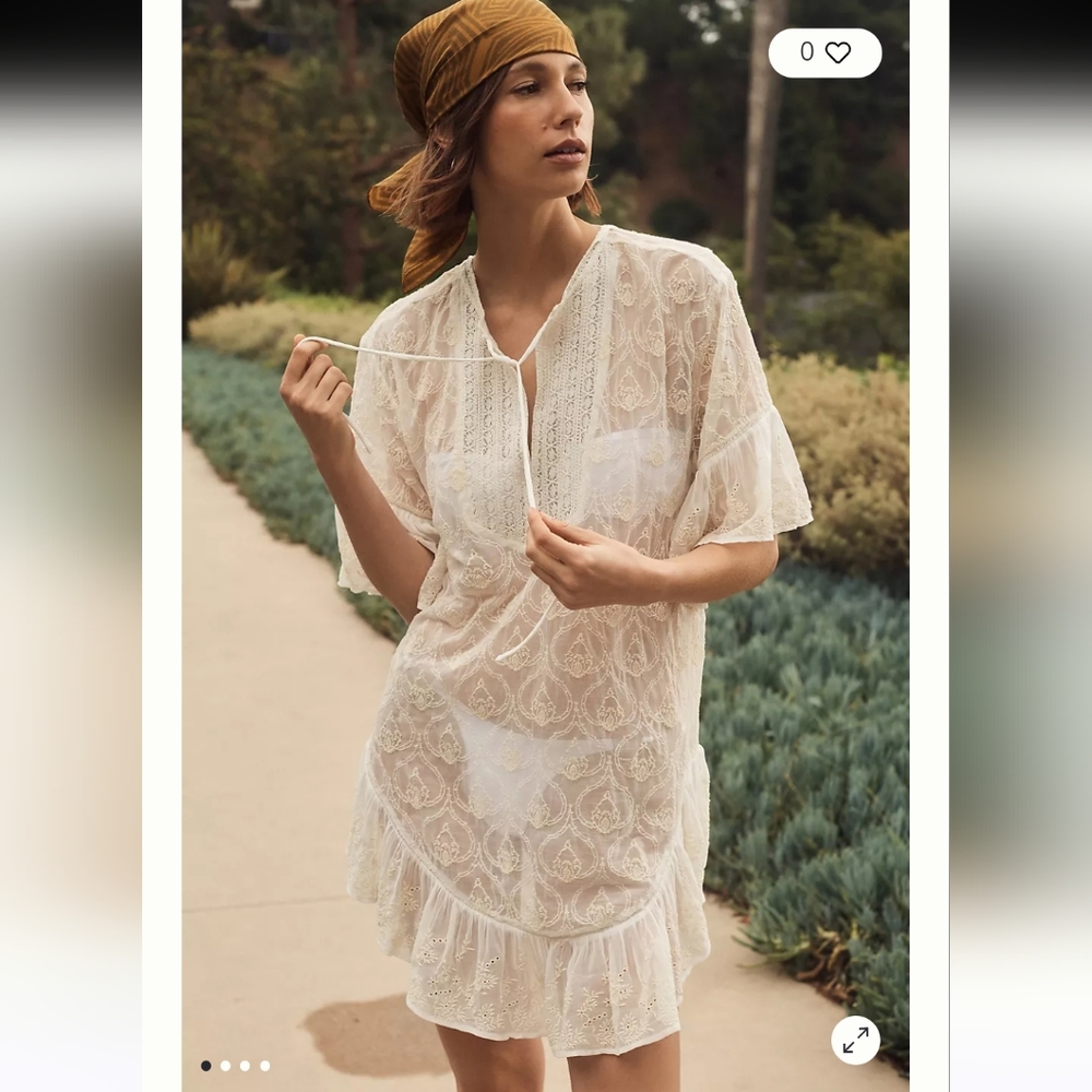 By Anthropologie sheer embroidered tunic/ swim cover-up over sized size M